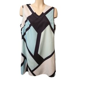🌼3 for $15🦋 EMERY ROSE‎ New Sheath Dress Geometric Casual Aqua Black White 0XL